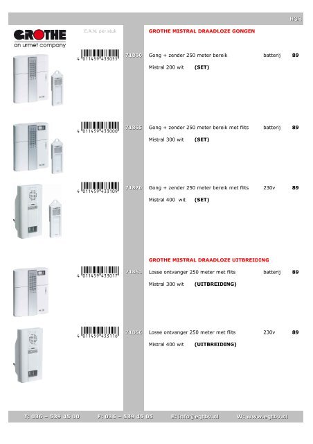 Grothe Mistral draadloze gongen - EGT bv Zeewolde