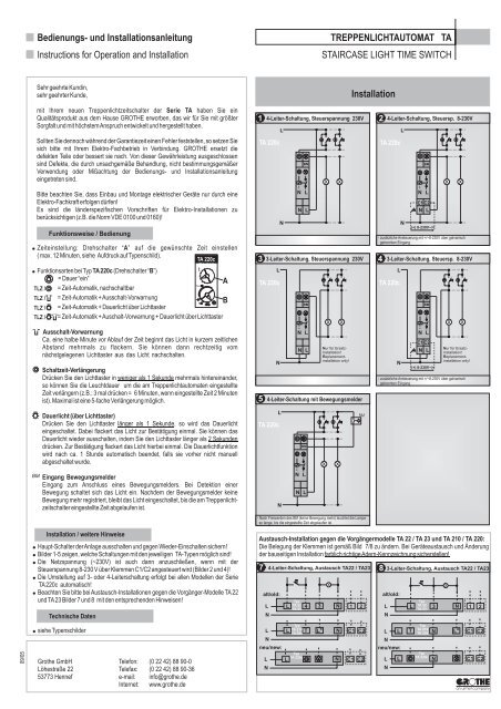 TREPPENLICHTAUTOMAT TA STAIRCASE LIGHT TIME ... - Grothe