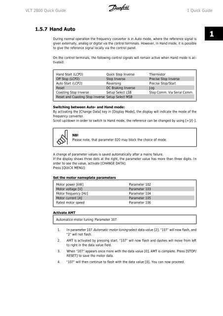 Danfoss VLT 2800 Drives Quick Guide - CTi Automation