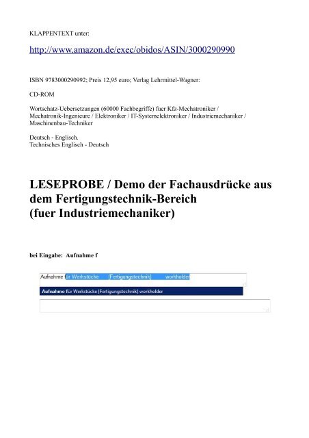Leseprobe Deutsch-Englisch Fachwoerter-Uebersetzungen Fertigungstechnik