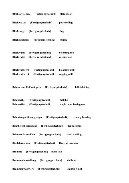 Leseprobe Deutsch-Englisch Fachwoerter-Uebersetzungen Fertigungstechnik