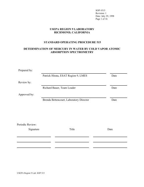 Mercury Analysis by Cold Vapor Atomic Absorption - GESAMP
