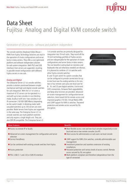 Data Sheet Fujitsu Analog and Digital KVM console switch