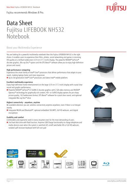 Data Sheet Fujitsu LIFEBOOK NH532 Notebook