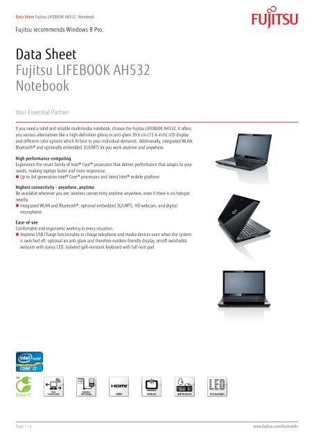 Data Sheet Fujitsu LIFEBOOK AH532 Notebook