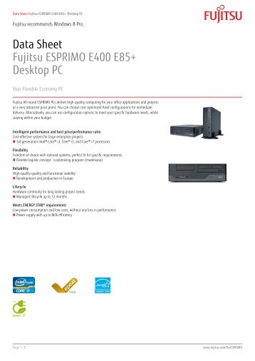 Data Sheet Fujitsu ESPRIMO E400 E85+ Desktop PC