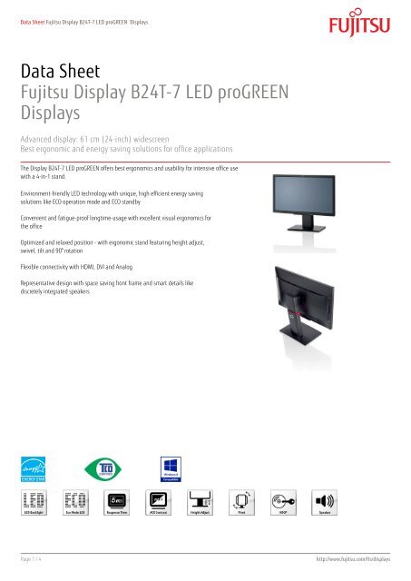 Data Sheet Fujitsu Display B24T-7 LED proGREEN Displays