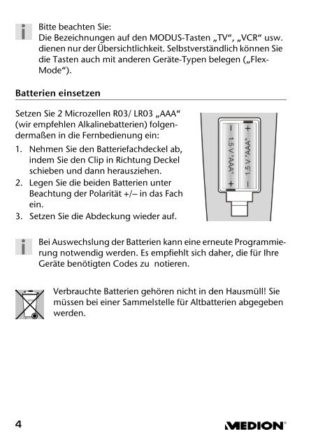 TASTENÜBERSICHT - Medion