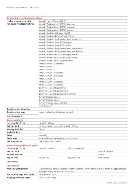 Data Sheet Fujitsu PRIMERGY TX300 S6 Server