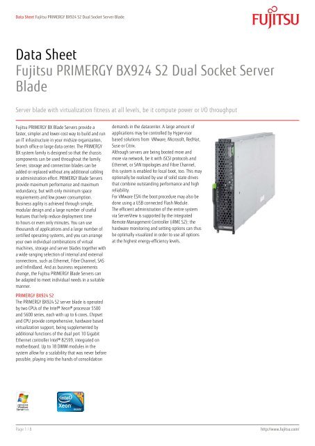 Data Sheet Fujitsu PRIMERGY BX924 S2 Dual Socket Server Blade