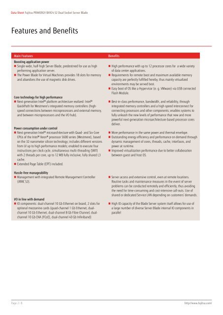 Data Sheet Fujitsu PRIMERGY BX924 S2 Dual Socket Server Blade