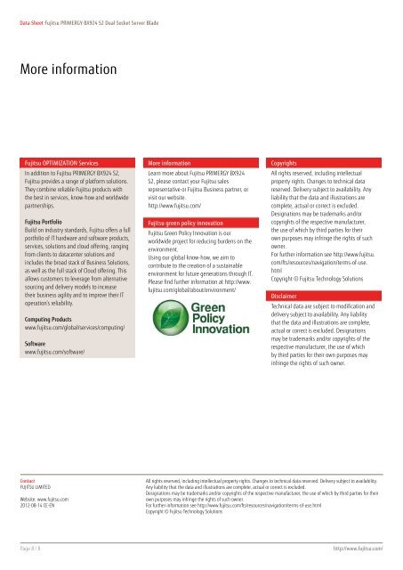 Data Sheet Fujitsu PRIMERGY BX924 S2 Dual Socket Server Blade