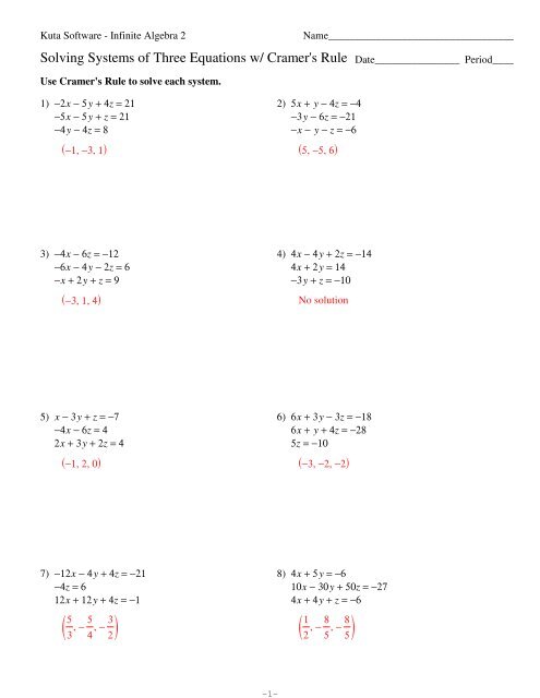 Systems of Three Equations Cramers Rule - Kuta Software