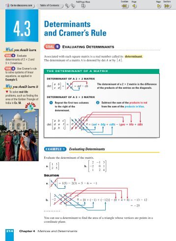 Determinants and Cramer's Rule - ClassZone