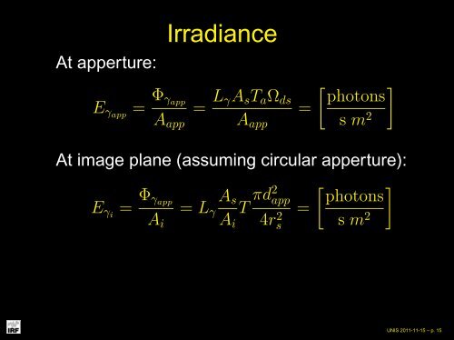 Basic radiometry and SNR eq. for CCD, ICCD - UNIS