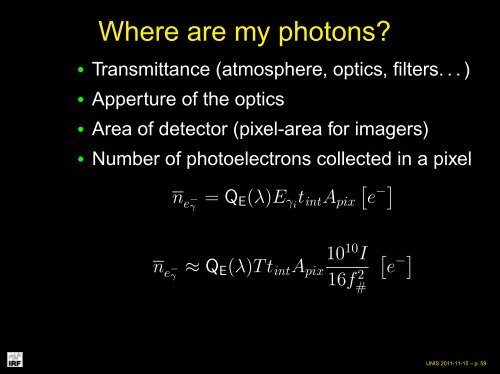 Basic radiometry and SNR eq. for CCD, ICCD - UNIS