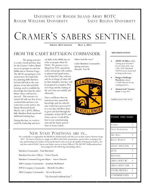 CRAMER'S SABERS SENTINEL - University of Rhode Island ROTC ...