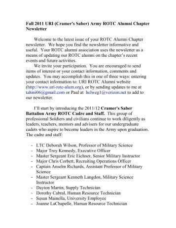 Fall 2010 **URI** (or Cramer Saber) - University of Rhode Island ...