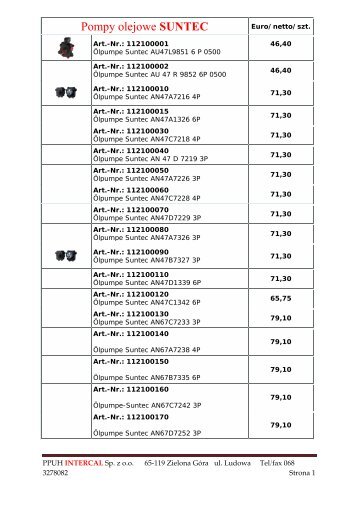 Pompy olejowe SUNTEC - Intercal