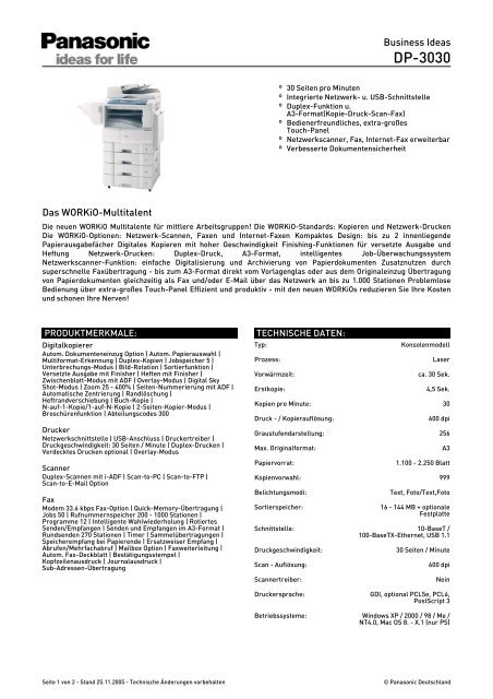 PDF-Datenblatt: Panasonic Workio DP-3030