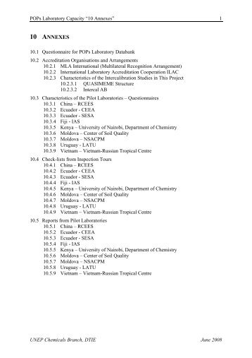 Structure of final report - UNEP Chemicals