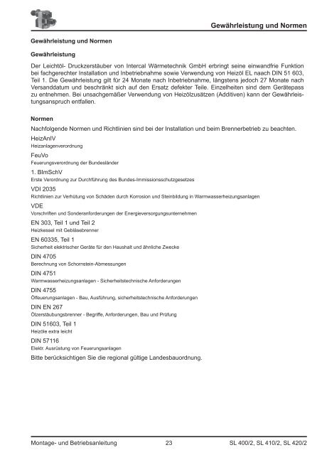 und Betriebsanleitung SL 400/2, SL 410/2, SL 420/2 - Intercal