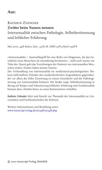 Kathrin Zehnder Zwitter beim Namen nennen ... - transcript Verlag