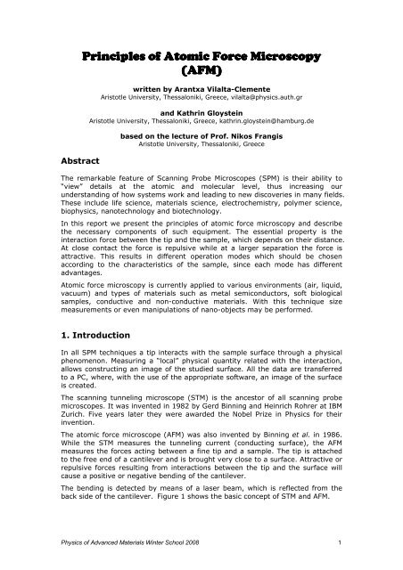 Principles of Atomic rinciples Force Microscopy (AFM) - Mansic