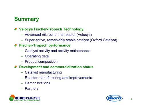 Velocys Fischer-Tropsch Technology - Oxford Catalysts Group