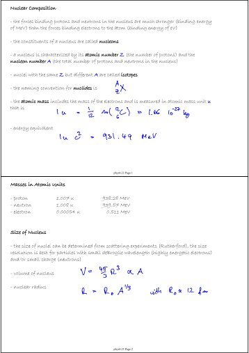 Masses in Atomic Units - proton 1.007 u 938.28 MeV - neutron 1.008 ...