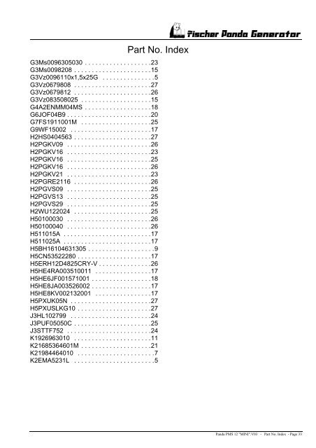 Generator type: Panda PMS 12 „Mini“ Icemaster Fischer Panda Partlist