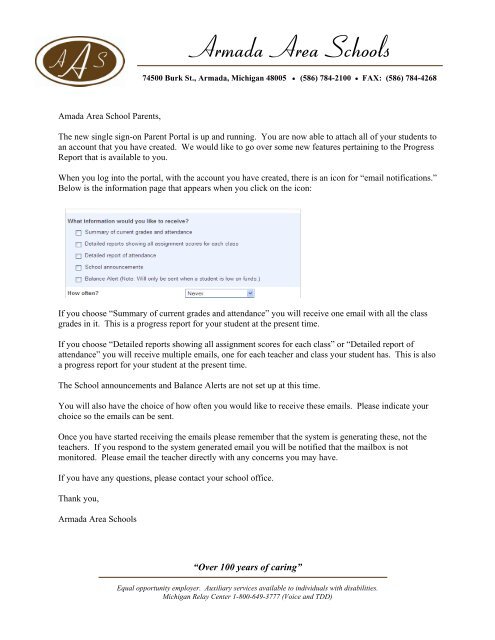 PowerSchool E-Mail Notification - Armada Area Schools