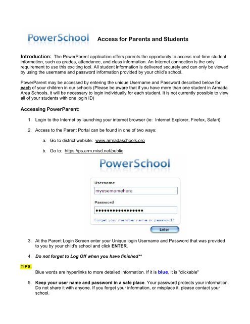 POWERSCHOOL PARENT PORTAL - Armada Area Schools