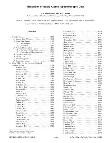 Handbook of Basic Atomic Spectroscopic Data J. E. Sansonetti