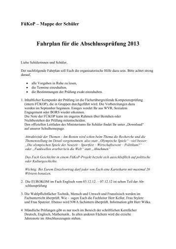 Fahrplan für die Abschlussprüfung 2013 - Friedrich Realschule ...