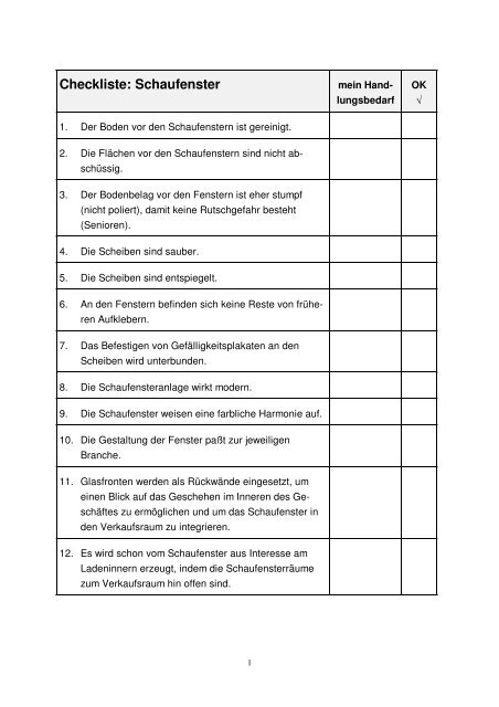 Checkliste Schaufenster als PDF-Dokument - handelswissen.de