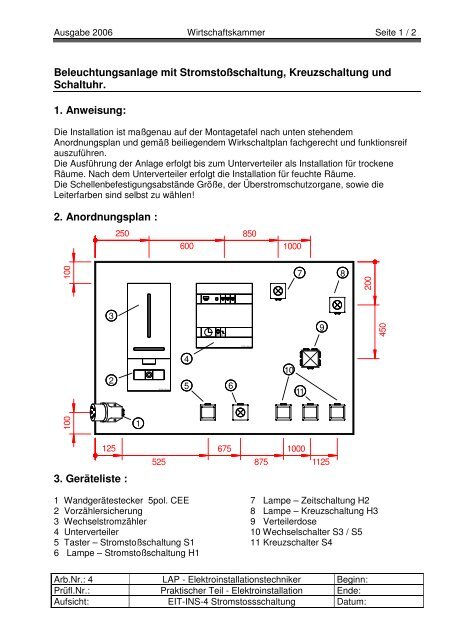 Beleuchtungsanlage mit Stromstoßschaltung, Kreuzschaltung und ...