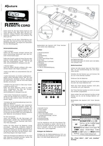 Vielen Dank für den Kauf dieses Aputure LCD Timer ... - Studioexpress