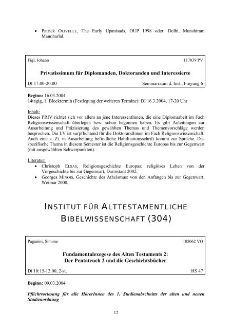 INSTITUT FÜR ALTTESTAMENTLICHE BIBELWISSENSCHAFT (304)