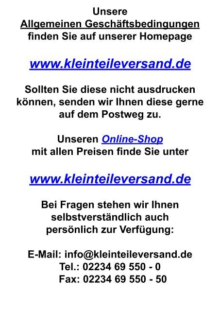 www.kleinteileversand.de kostenloses Bestellfax: 0800