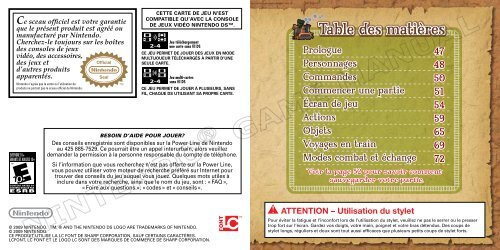 INSTRUCTION BOOKLET / MANUEL D'INSTRUCTIONS - Nintendo