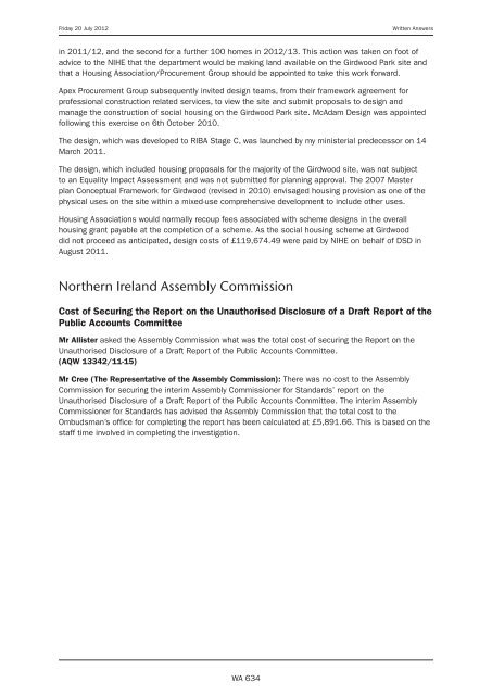 Written Answers to Questions - Northern Ireland Assembly