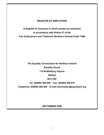 register of employers - Equality Commission Northern Ireland