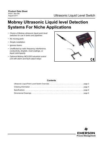 Mobrey Ultrasonic Liquid Level Detection Systems - Emerson ...