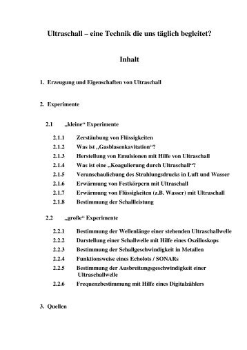 Ultraschall – eine Technik die uns täglich begleitet? Inhalt