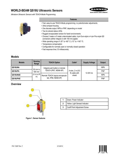 World Beam Qs18u Ultrasonic Sensors Banner Engineering