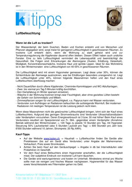 Luftbefeuchtung - Konsumentenforum kf