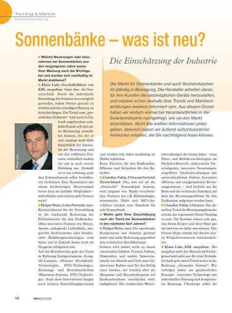 Sonnenbänke – was ist neu? - Health and Beauty Holding