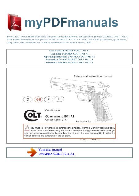User manual UMAREX COLT 1911 A1 - MY PDF MANUALS