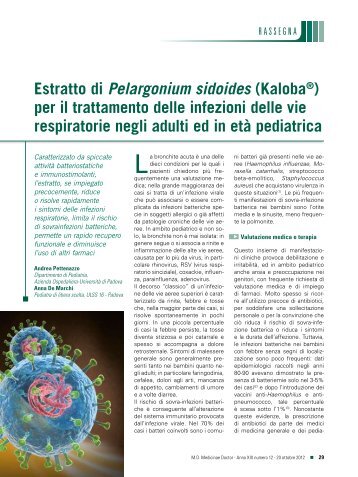 Estratto di Pelargonium sidoides (Kaloba®) per il ... - Passoni Editore